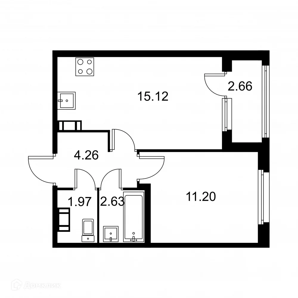 Планировка 1-комнатной квартиры 36.51 м² в ЖК Квартал Заречье, г. Санкт-Петербург — фото 1