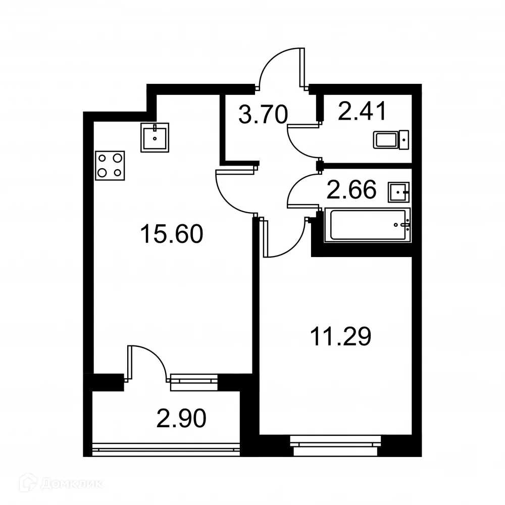 Планировка 1-комнатной квартиры 37.11 м² в ЖК Квартал Заречье, г. Санкт-Петербург — фото 1