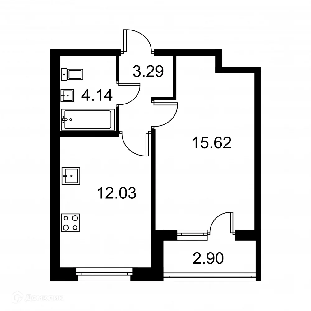 Планировка 1-комнатной квартиры 36.53 м² в ЖК Квартал Заречье, г. Санкт-Петербург — фото 1
