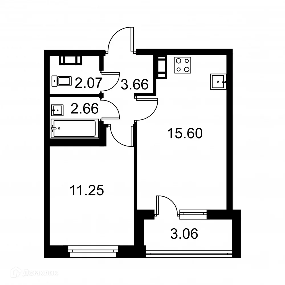 Планировка 1-комнатной квартиры 36.77 м² в ЖК Квартал Заречье, г. Санкт-Петербург — фото 1
