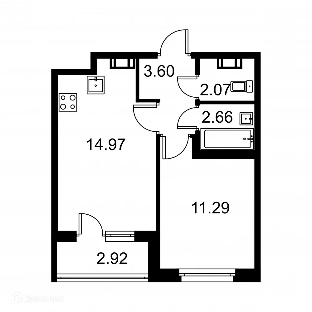 Планировка 1-комнатной квартиры 36.05 м² в ЖК Квартал Заречье, г. Санкт-Петербург — фото 1
