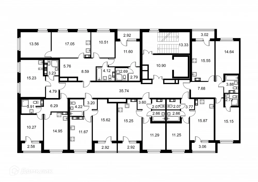Планировка 1-комнатной квартиры 35.87 м² в ЖК Квартал Заречье, г. Санкт-Петербург — фото 2