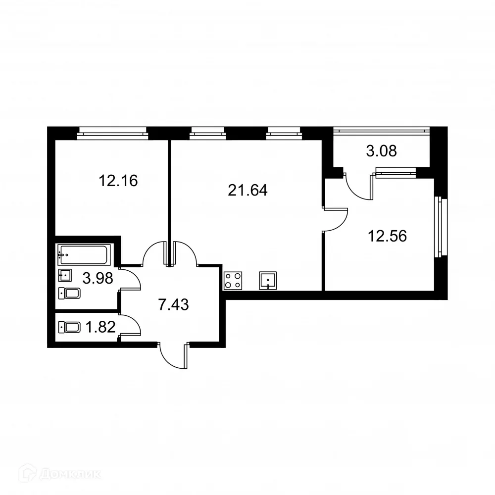 Планировка 2-комнатной квартиры 61.13 м² в ЖК Квартал Заречье, г. Санкт-Петербург — фото 1
