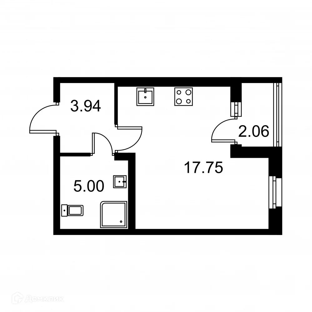Планировка студии квартиры 27.72 м² в ЖК Квартал Заречье, г. Санкт-Петербург — фото 1