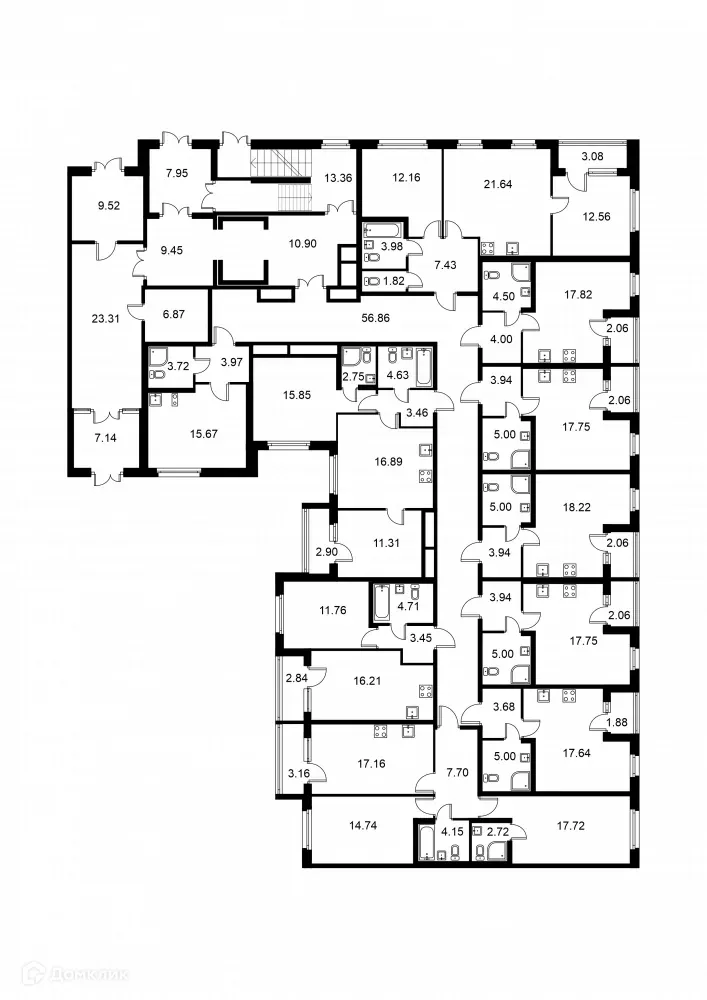 Планировка 2-комнатной квартиры 65.77 м² в ЖК Квартал Заречье, г. Санкт-Петербург — фото 2