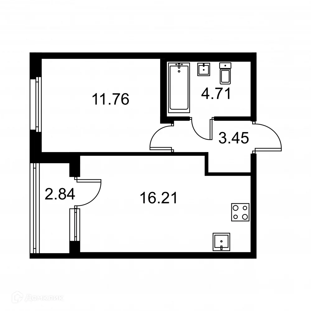 Планировка 1-комнатной квартиры 37.55 м² в ЖК Квартал Заречье, г. Санкт-Петербург — фото 1
