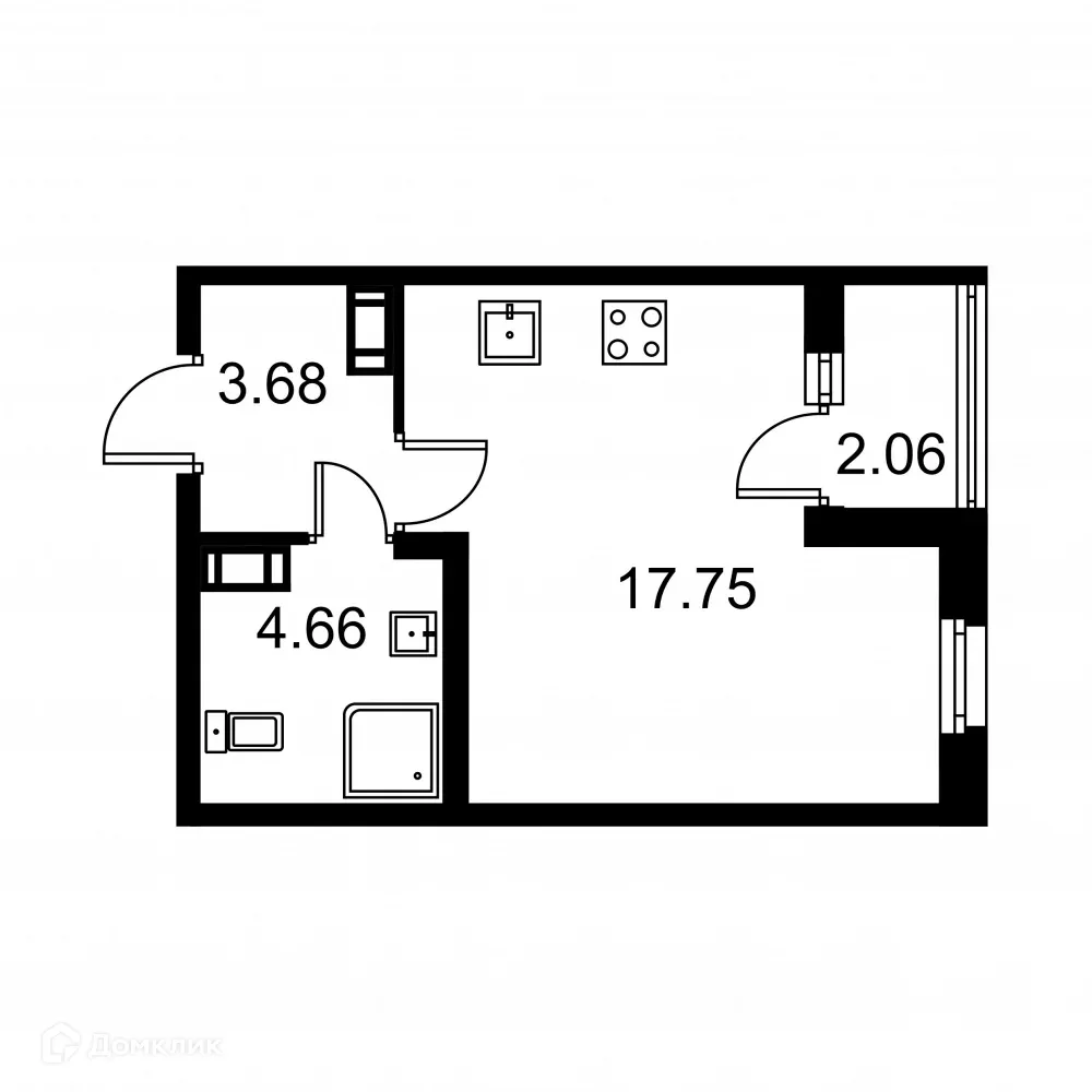 Планировка студии квартиры 27.12 м² в ЖК Квартал Заречье, г. Санкт-Петербург — фото 1