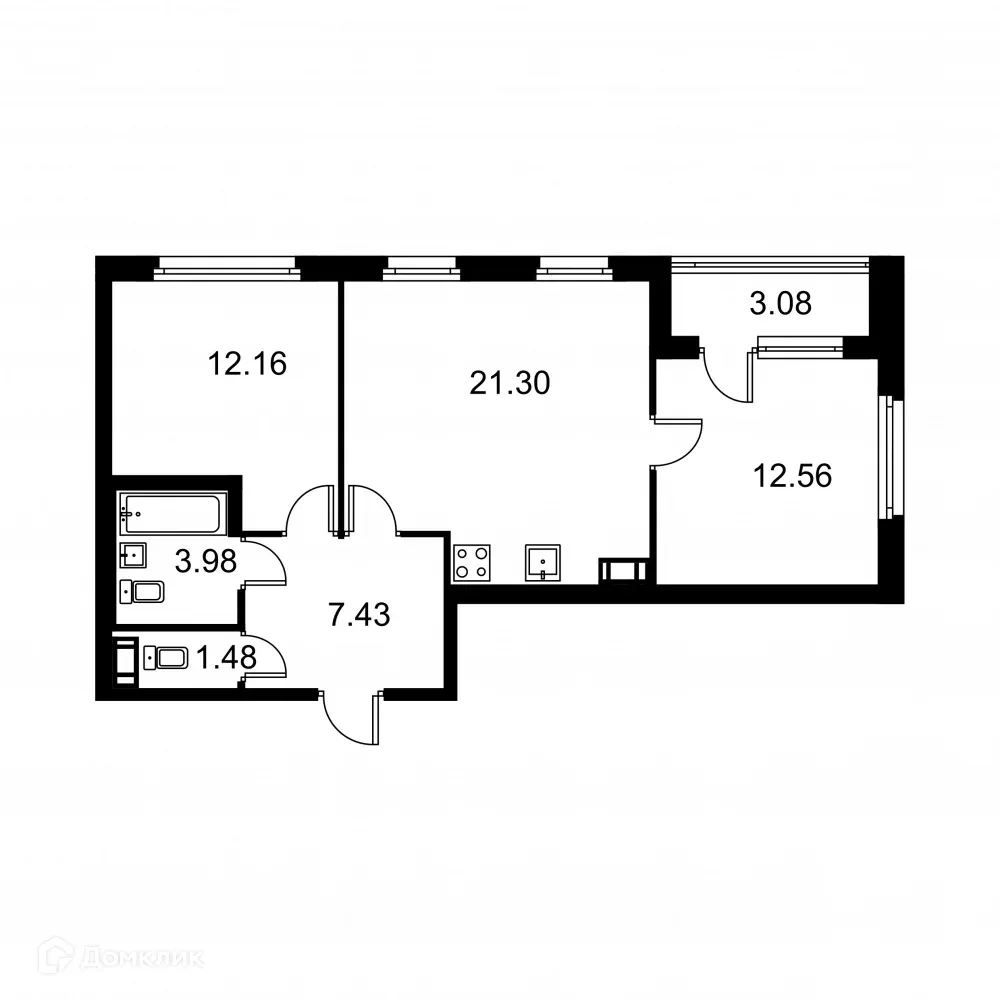 Планировка 2-комнатной квартиры 60.45 м² в ЖК Квартал Заречье, г. Санкт-Петербург — фото 1