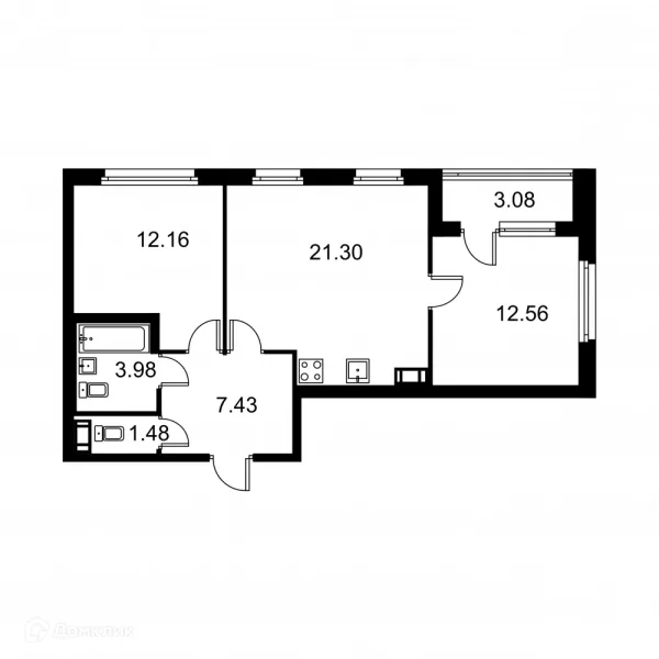 Планировка 2 комн. в ЖК Квартал Заречье