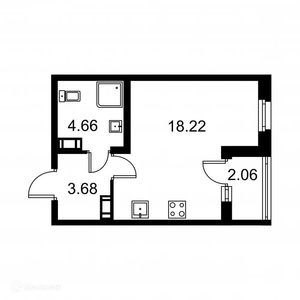 Планировка студии квартиры 27.59 м² в ЖК Квартал Заречье, г. Санкт-Петербург — фото 1