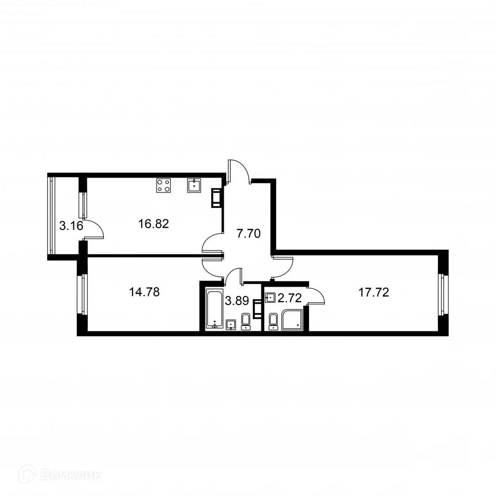 Планировка 2-комнатной квартиры 65.21 м² в ЖК Квартал Заречье, г. Санкт-Петербург — фото 1