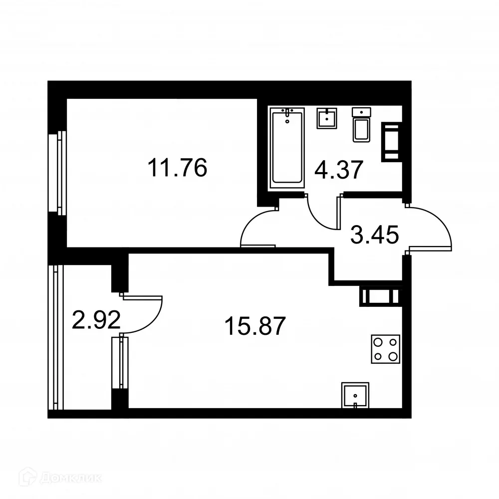Планировка 1-комнатной квартиры 36.91 м² в ЖК Квартал Заречье, г. Санкт-Петербург — фото 1