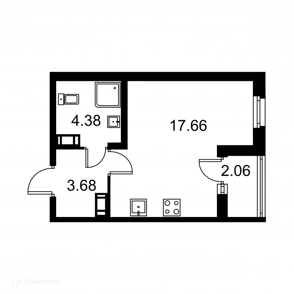 Планировка студии квартиры 26.75 м² в ЖК Квартал Заречье, г. Санкт-Петербург — фото 1