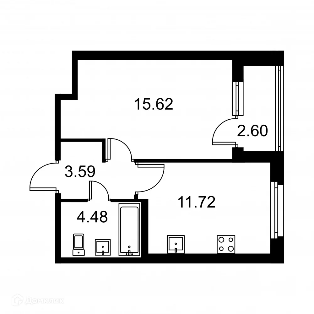 Планировка 1-комнатной квартиры 36.71 м² в ЖК Квартал Заречье, г. Санкт-Петербург — фото 1