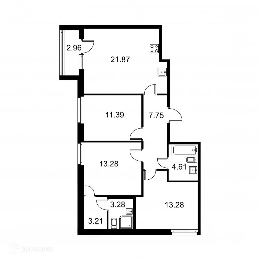 Планировка 3-комнатной квартиры 80.13 м² в ЖК Квартал Заречье, г. Санкт-Петербург — фото 1