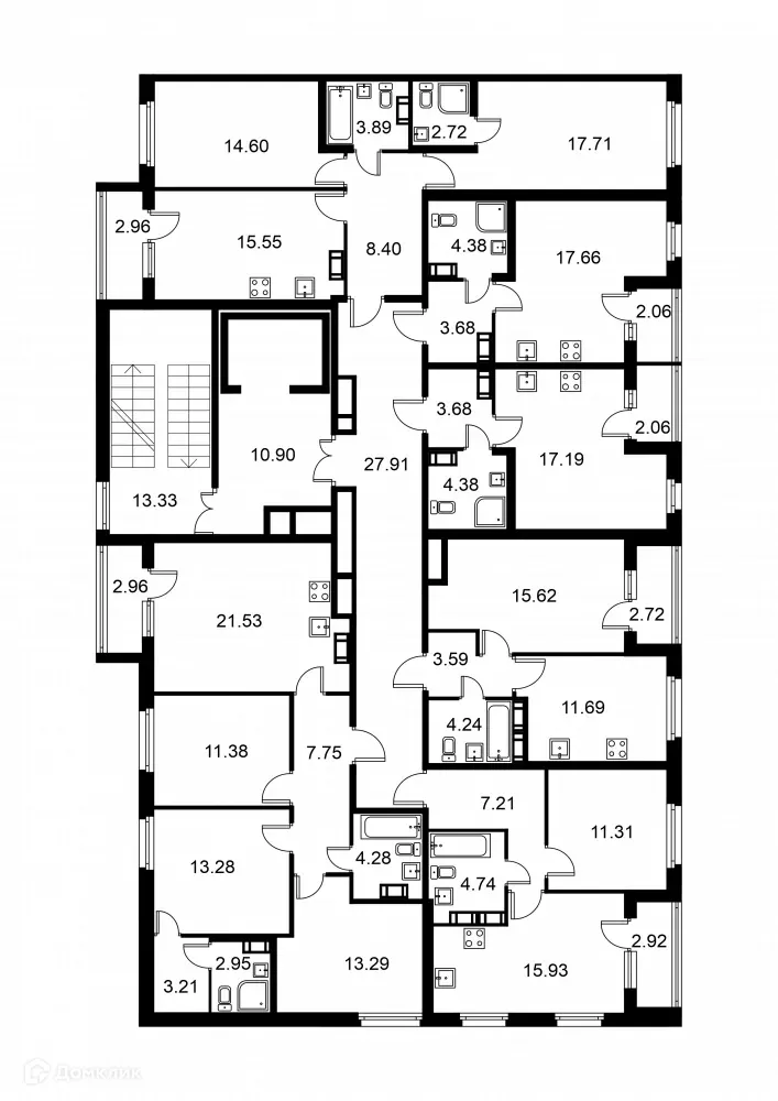 Планировка 3-комнатной квартиры 79.15 м² в ЖК Квартал Заречье, г. Санкт-Петербург — фото 2