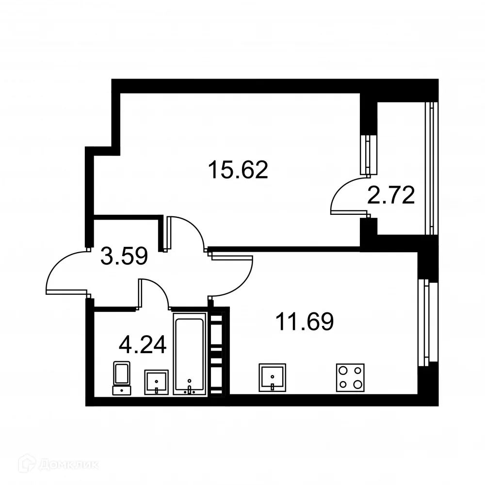Планировка 1-комнатной квартиры 36.5 м² в ЖК Квартал Заречье, г. Санкт-Петербург — фото 1