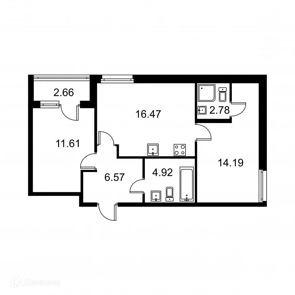 Планировка 2-комнатной квартиры 57.87 м² в ЖК Квартал Заречье, г. Санкт-Петербург — фото 1