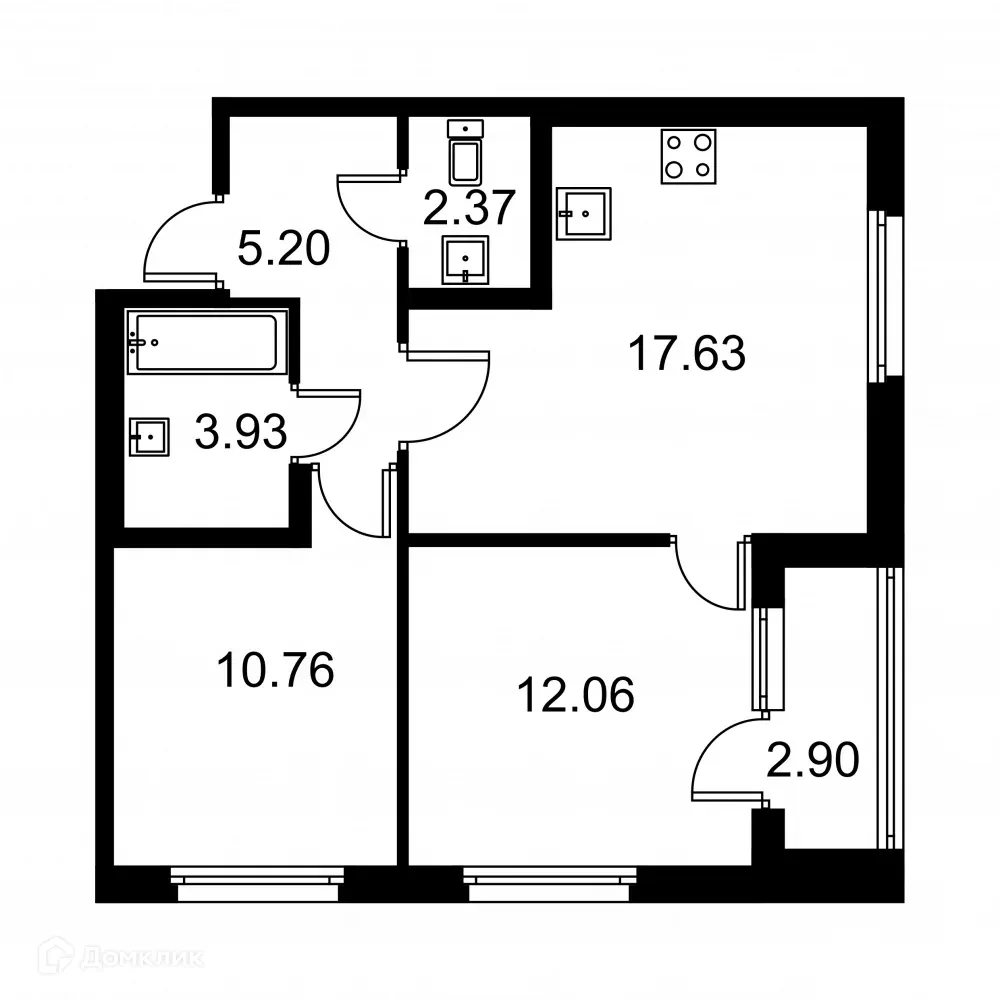 Планировка 2-комнатной квартиры 53.4 м² в ЖК Квартал Заречье, г. Санкт-Петербург — фото 1