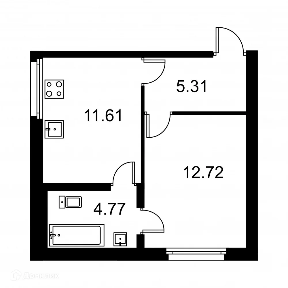 Планировка 1-комнатной квартиры 34.41 м² в ЖК Квартал Заречье, г. Санкт-Петербург — фото 1