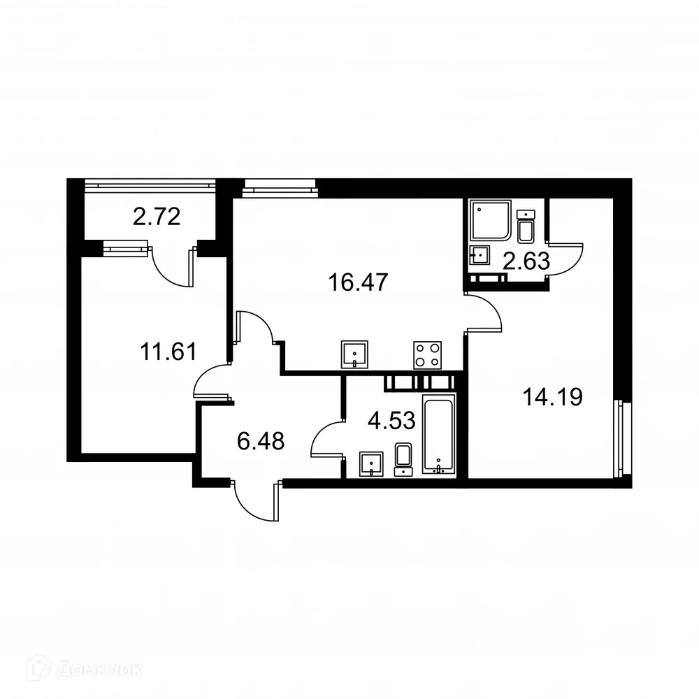 Планировка 2-комнатной квартиры 57.1 м² в ЖК Квартал Заречье, г. Санкт-Петербург — фото 1