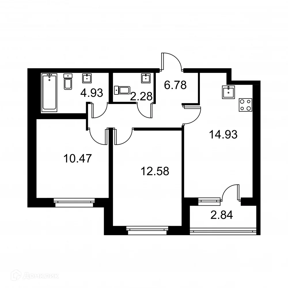 Планировка 2-комнатной квартиры 53.39 м² в ЖК Квартал Заречье, г. Санкт-Петербург — фото 1