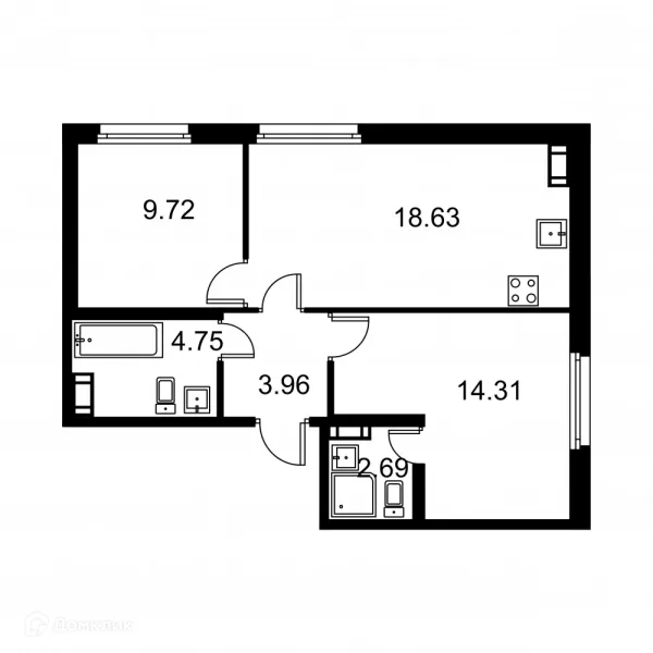 Планировка 2 комн. в ЖК Квартал Заречье