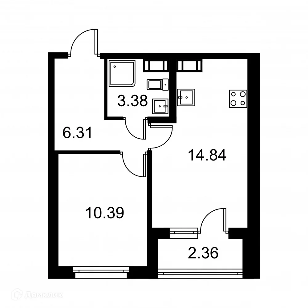 Планировка 1-комнатной квартиры 36.1 м² в ЖК Квартал Заречье, г. Санкт-Петербург — фото 1
