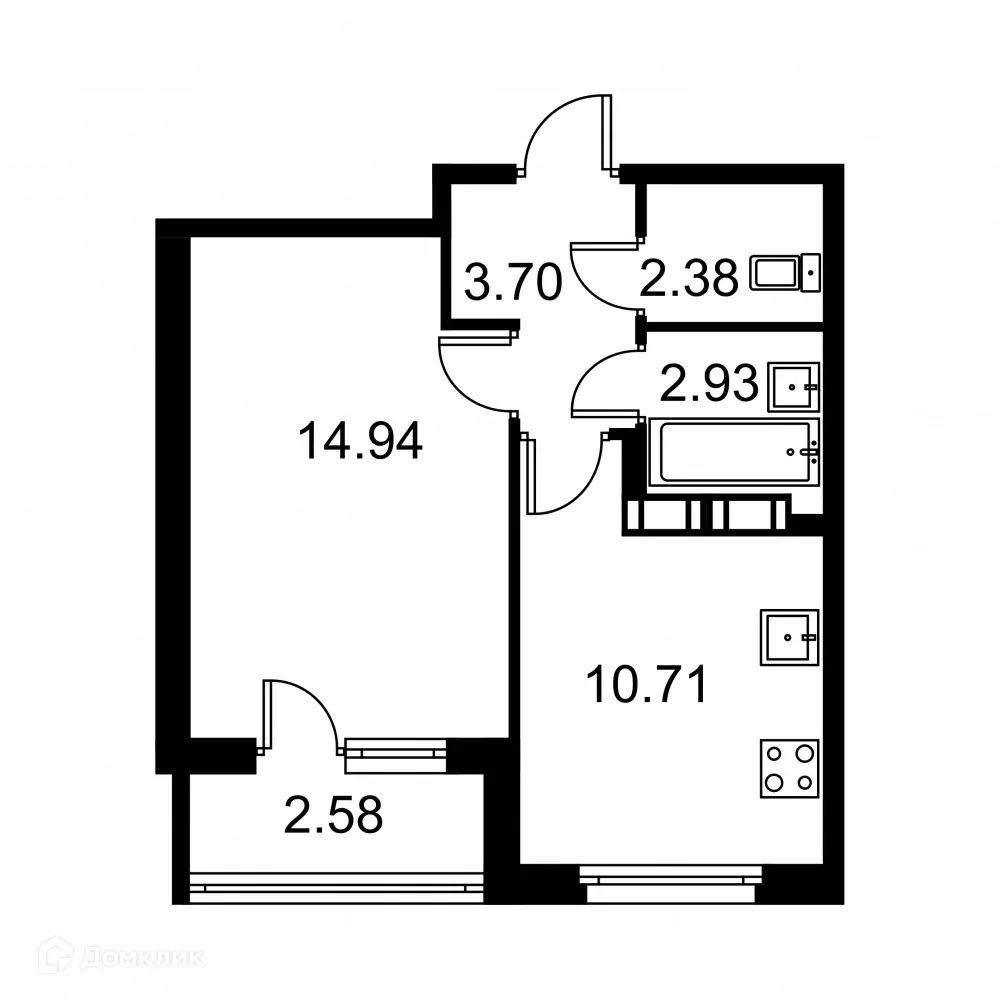 Планировка 1-комнатной квартиры 35.95 м² в ЖК Квартал Заречье, г. Санкт-Петербург — фото 1