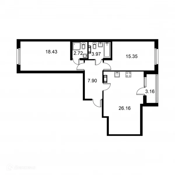 Планировка 2 комн. в ЖК Квартал Заречье