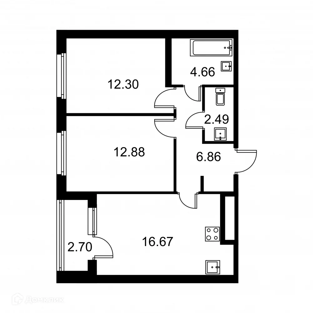 Планировка 2-комнатной квартиры 57.21 м² в ЖК Квартал Заречье, г. Санкт-Петербург — фото 1