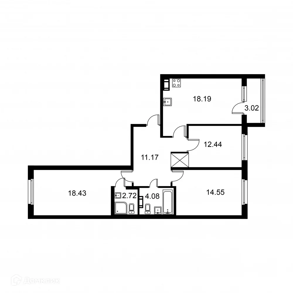 Планировка 3-комнатной квартиры 83.09 м² в ЖК Квартал Заречье, г. Санкт-Петербург — фото 1