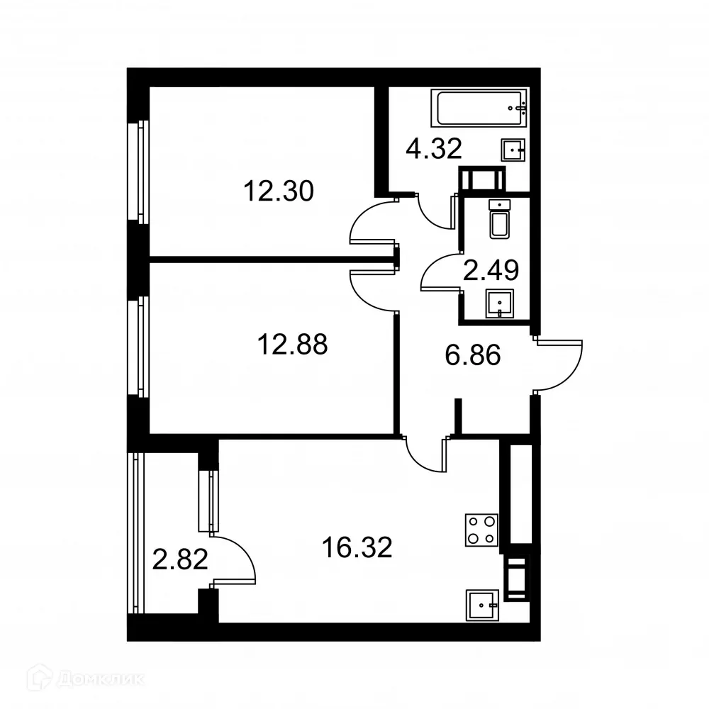 Планировка 2-комнатной квартиры 56.58 м² в ЖК Квартал Заречье, г. Санкт-Петербург — фото 1