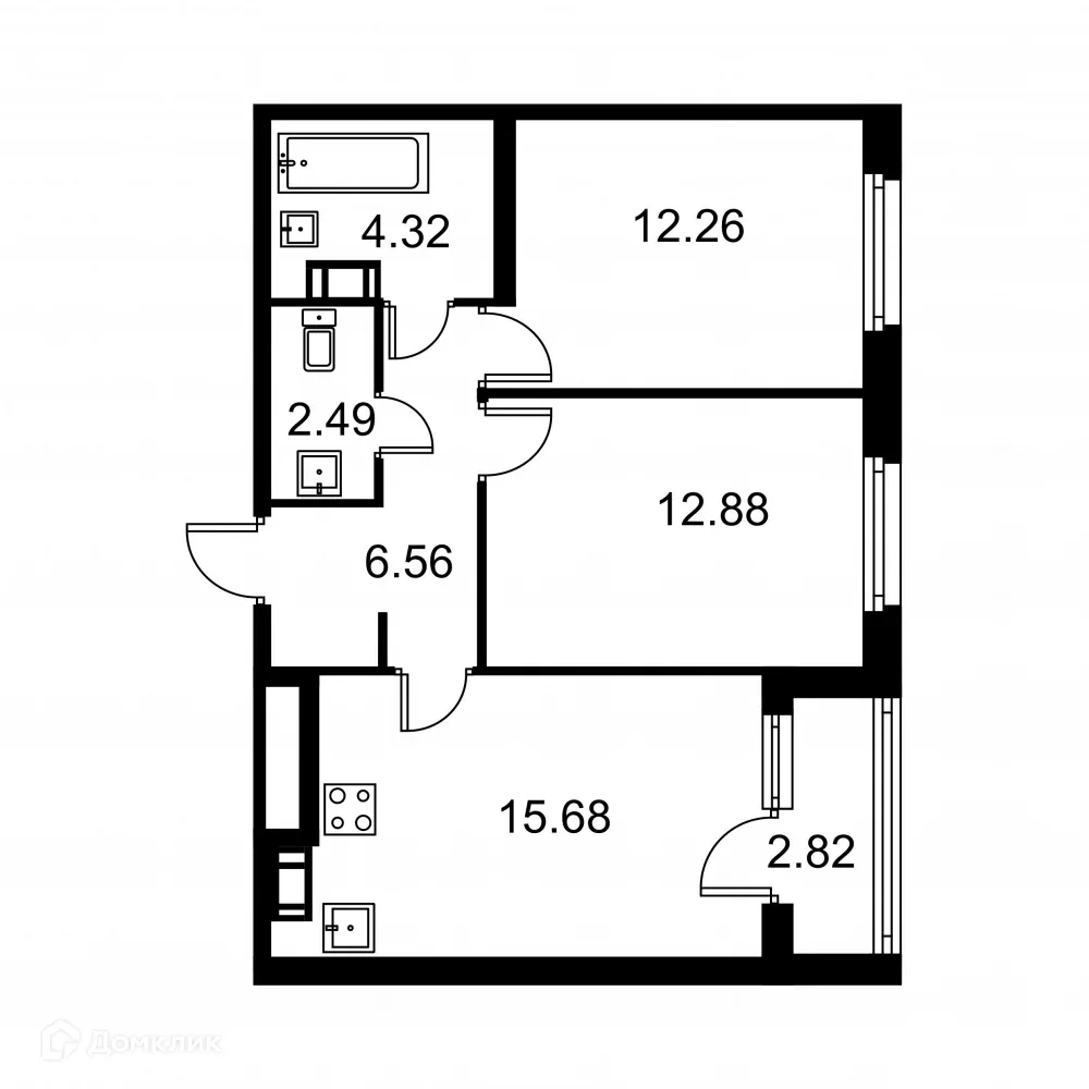 Планировка 2-комнатной квартиры 55.6 м² в ЖК Квартал Заречье, г. Санкт-Петербург — фото 1
