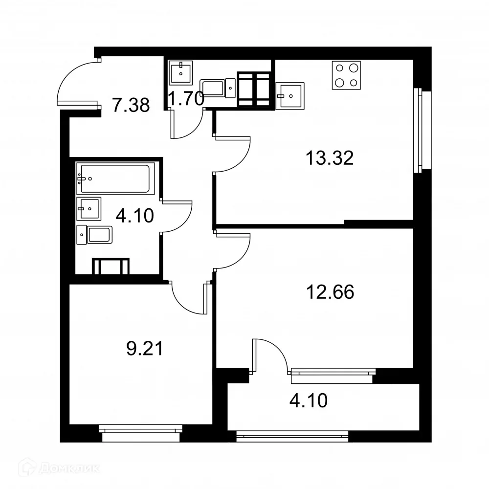 Планировка 2-комнатной квартиры 50.42 м² в ЖК Квартал Заречье, г. Санкт-Петербург — фото 1