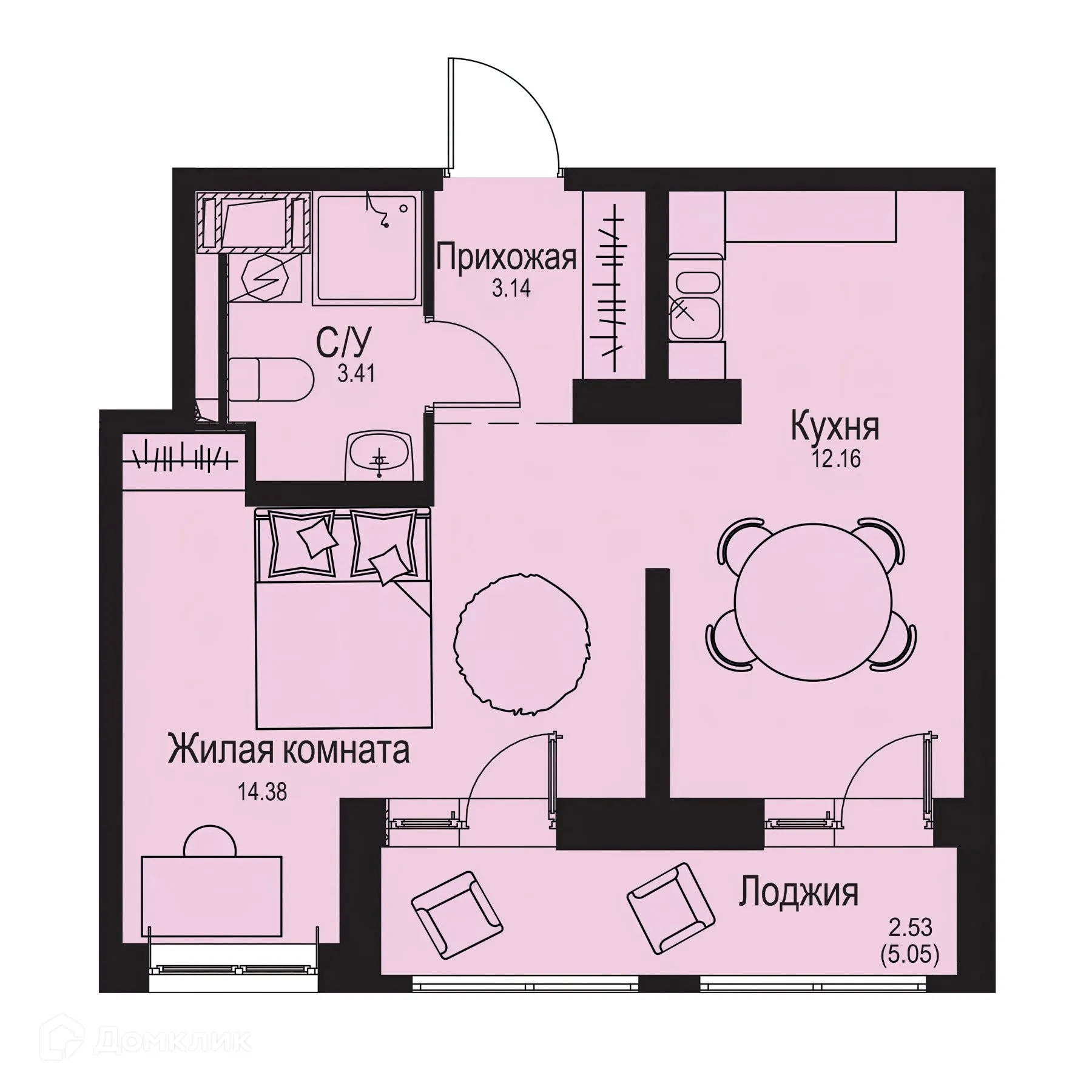 Планировка 1-комнатной квартиры 35.62 м² в ЖК ID Kudrovo II (Айди Кудрово II), г. Санкт-Петербург — фото 1