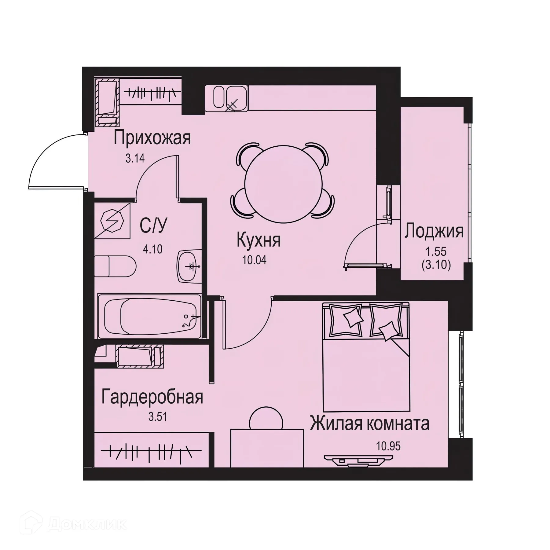 Планировка 1-комнатной квартиры 33.29 м² в ЖК ID Kudrovo II (Айди Кудрово II), г. Санкт-Петербург — фото 1