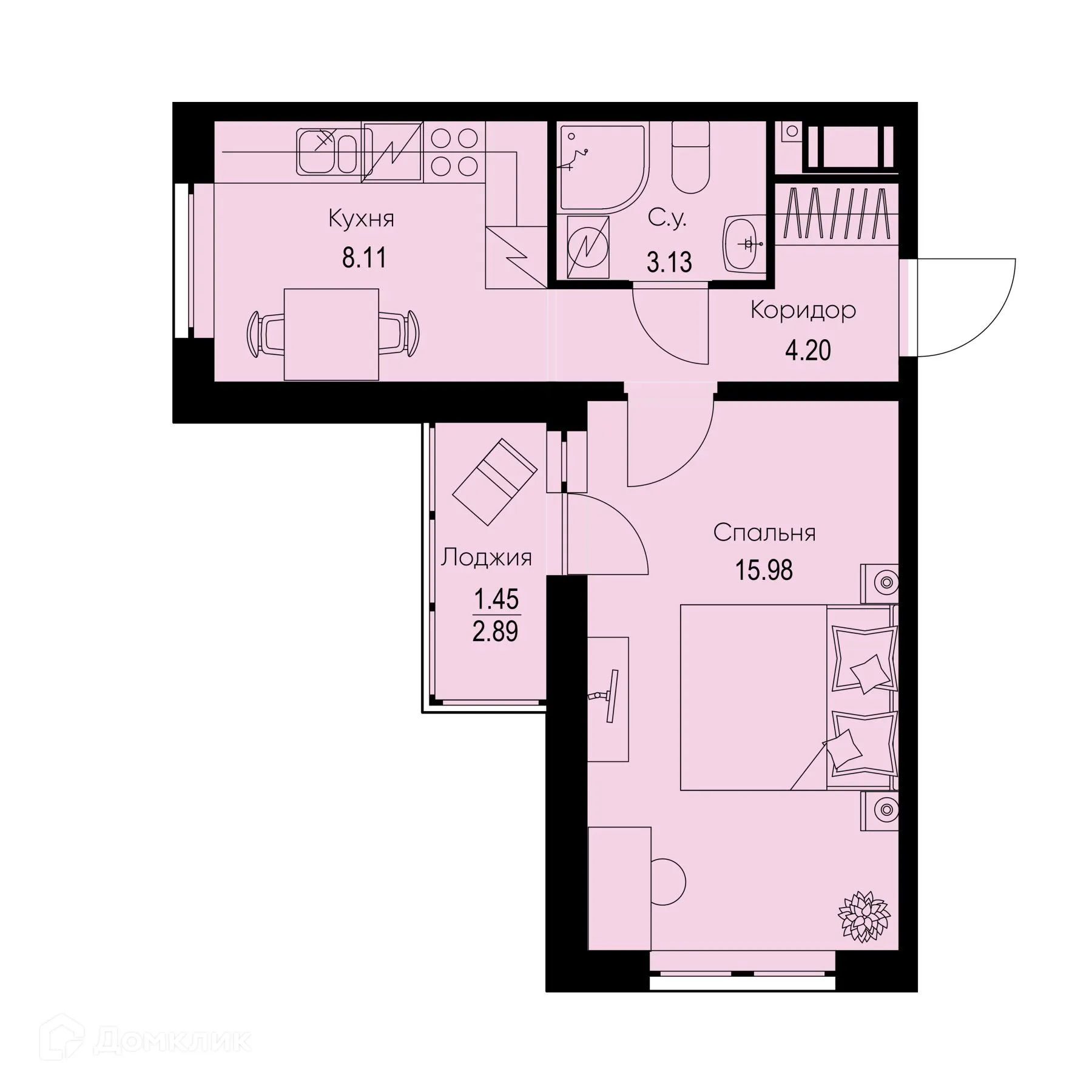 Планировка 1-комнатной квартиры 32.87 м² в ЖК ID Kudrovo II (Айди Кудрово II), г. Санкт-Петербург — фото 1