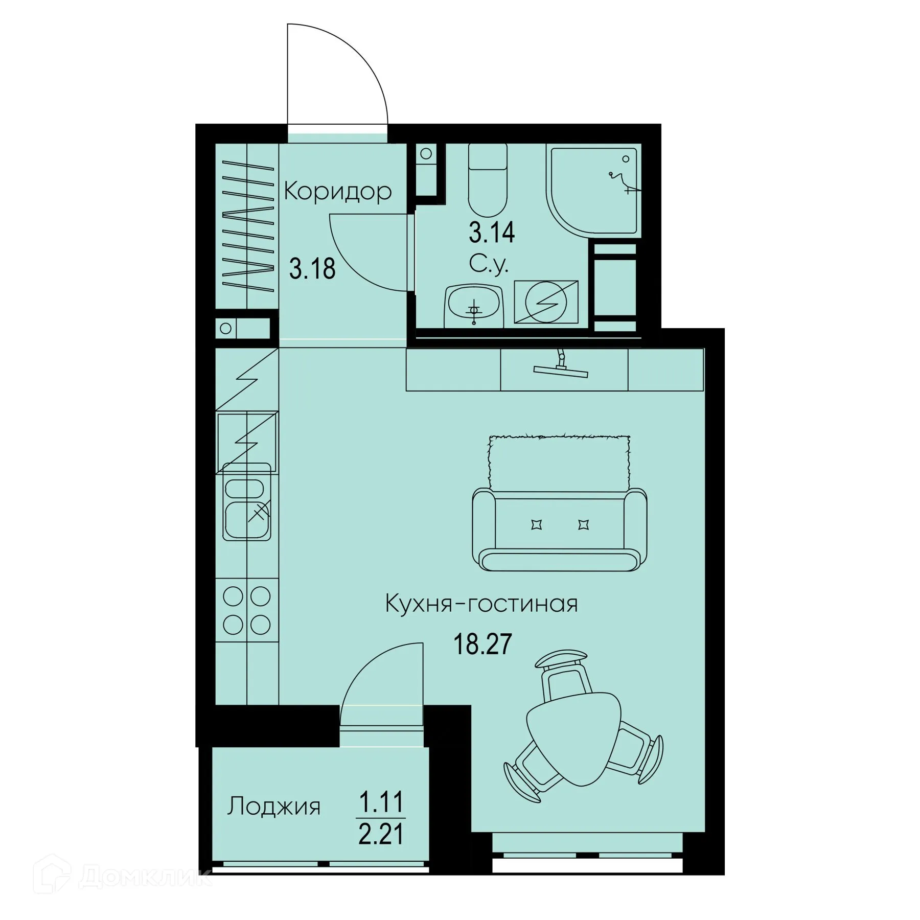 Планировка студии квартиры 25.7 м² в ЖК ID Kudrovo II (Айди Кудрово II), г. Санкт-Петербург — фото 1