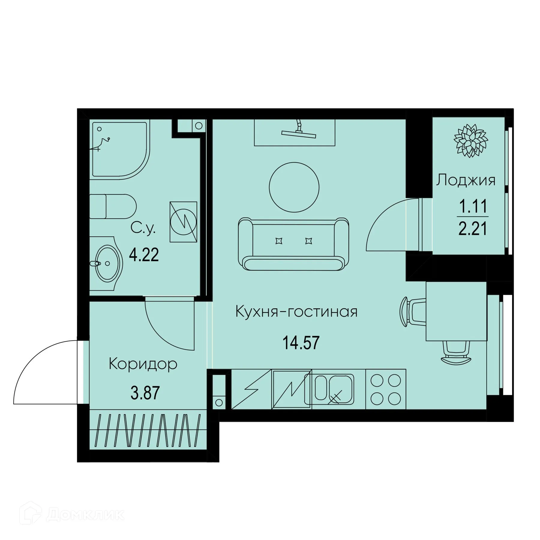 Планировка студии квартиры 23.77 м² в ЖК ID Kudrovo II (Айди Кудрово II), г. Санкт-Петербург — фото 1