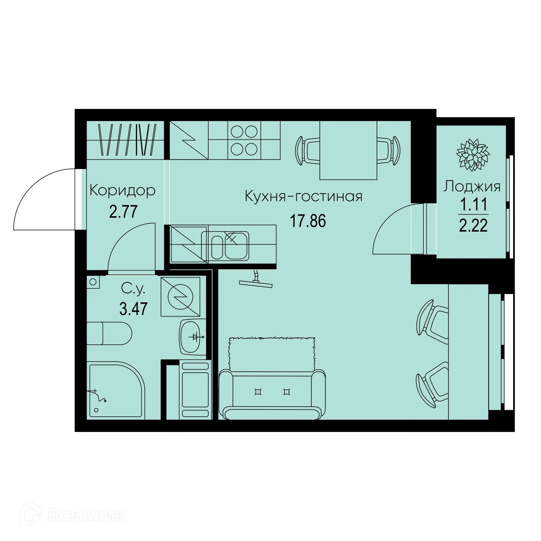 Планировка студии квартиры 25.21 м² в ЖК ID Kudrovo II (Айди Кудрово II), г. Санкт-Петербург — фото 1