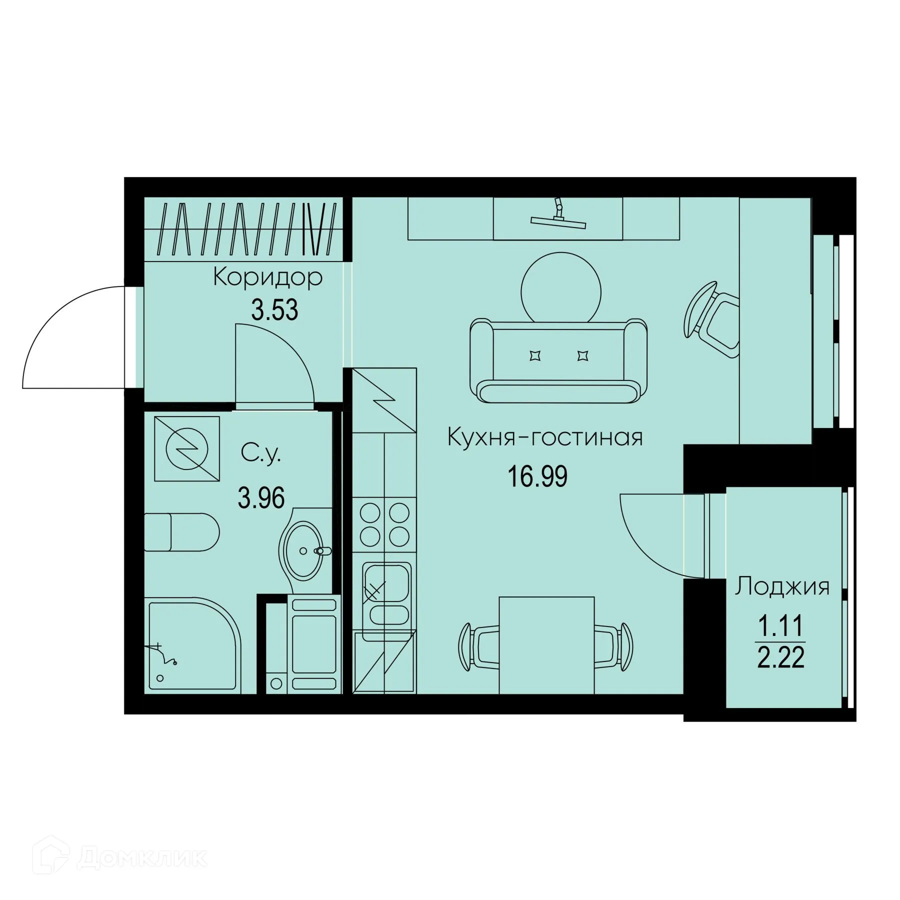 Планировка студии квартиры 25.59 м² в ЖК ID Kudrovo II (Айди Кудрово II), г. Санкт-Петербург — фото 1