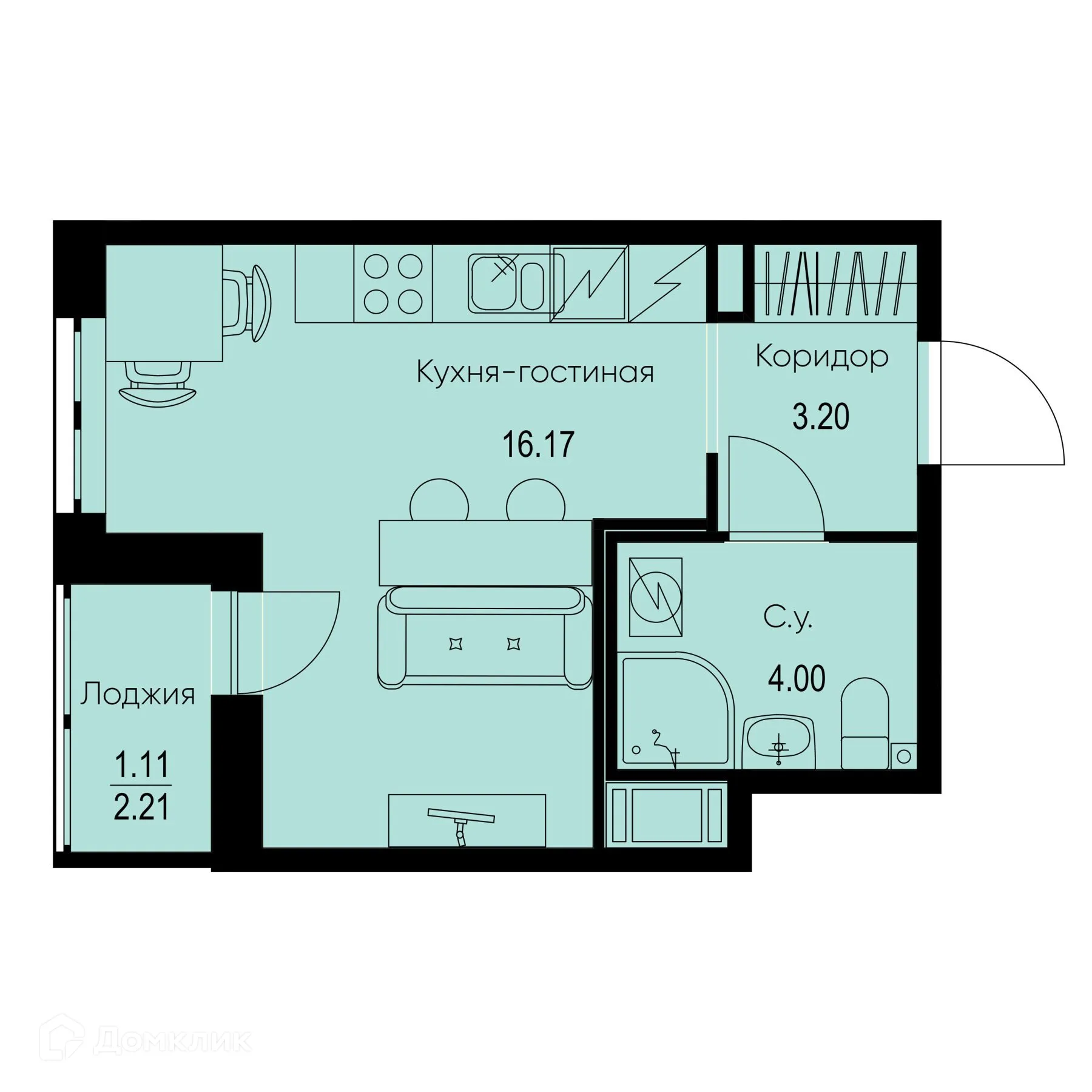 Планировка студии квартиры 24.48 м² в ЖК ID Kudrovo II (Айди Кудрово II), г. Санкт-Петербург — фото 1