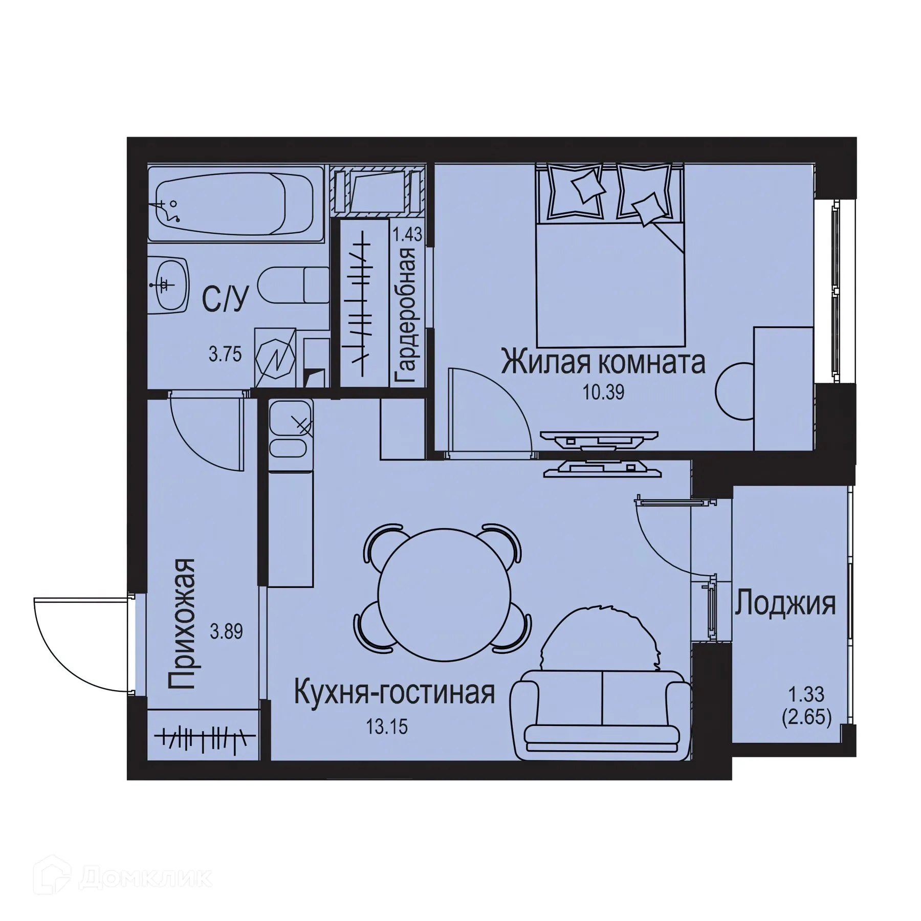 Планировка 1-комнатной квартиры 33.94 м² в ЖК ID Kudrovo II (Айди Кудрово II), г. Санкт-Петербург — фото 1