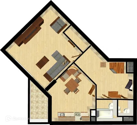 Планировка 1-комнатной квартиры 55.5 м² в ЖК "Донские просторы", г. Воронеж — фото 1