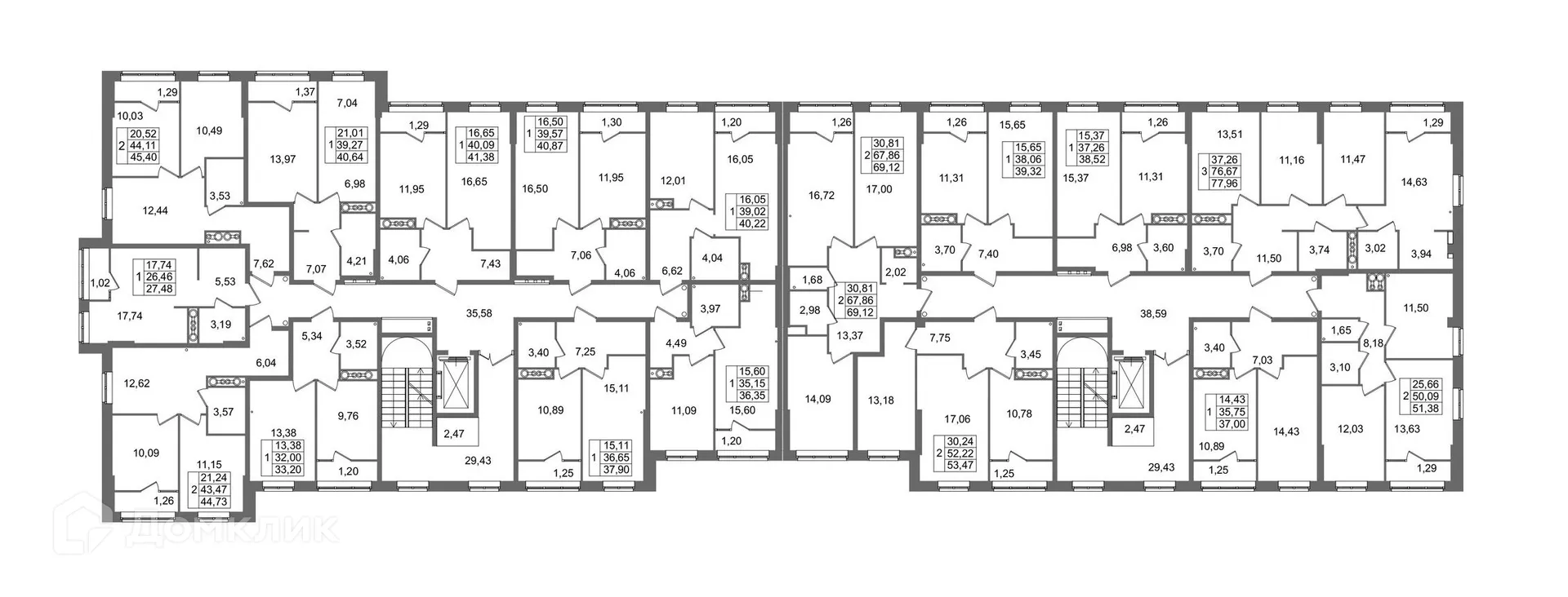 Планировка 2-комнатной квартиры 44.73 м² в ЖК Гармония, г. Волгоград — фото 2