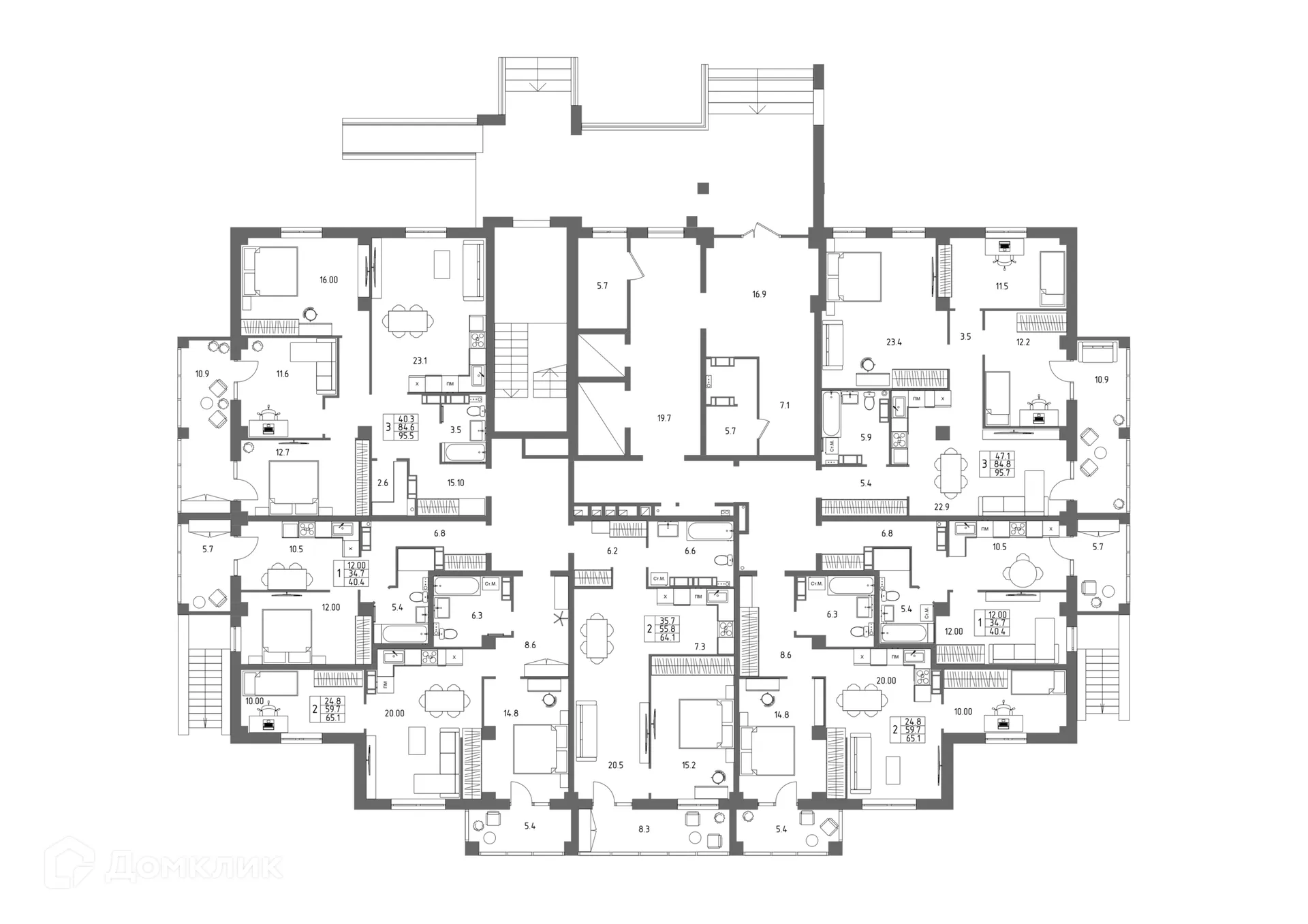 Планировка 3-комнатной квартиры 95.7 м² в ЖК ГАЛАКТИКА, г. Волгоград — фото 4