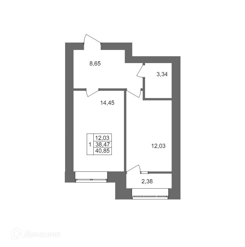 Планировка 1-комнатной квартиры 40.85 м² в ЖК Клубный дом на Жукова, г. Волгоград — фото 1