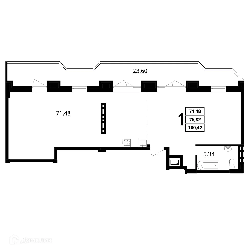 Планировка 3-комнатной квартиры 100.42 м² в ЖК "Резиденция", г. Волгоград — фото 3