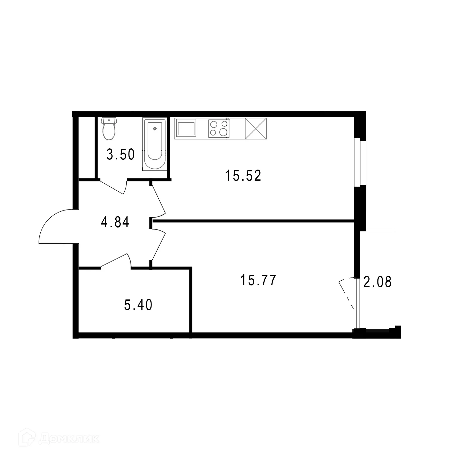 Планировка 1-комнатной квартиры 46.07 м² в ЖК Парк у реки, г. Волгоград — фото 2